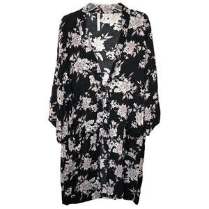 Spiritual GANGSTER - Black & Taupe Floral Tie Front Kimono - ONE SIZE